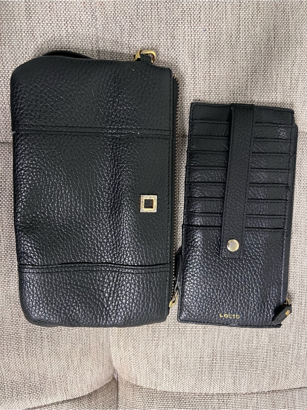 Lodis Olivia Black Pebbled Leather Wristlet Case with Cardstacker Wallet Set